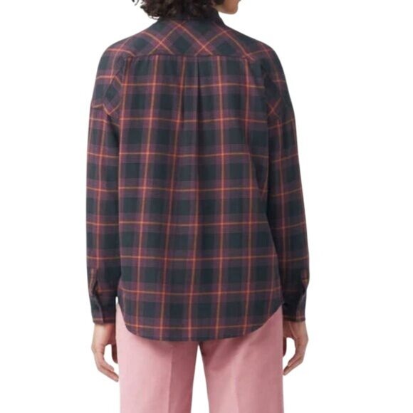 Dickies Womens Bakerhill Oversized Black Plaid Button-Up Shirt Long Sleeve Small - Picture 7 of 15
